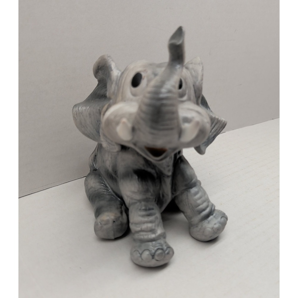 Grey Ceramic Elephant Figurine Trunk Up Home Decor Whimsy Wide Eye 6"